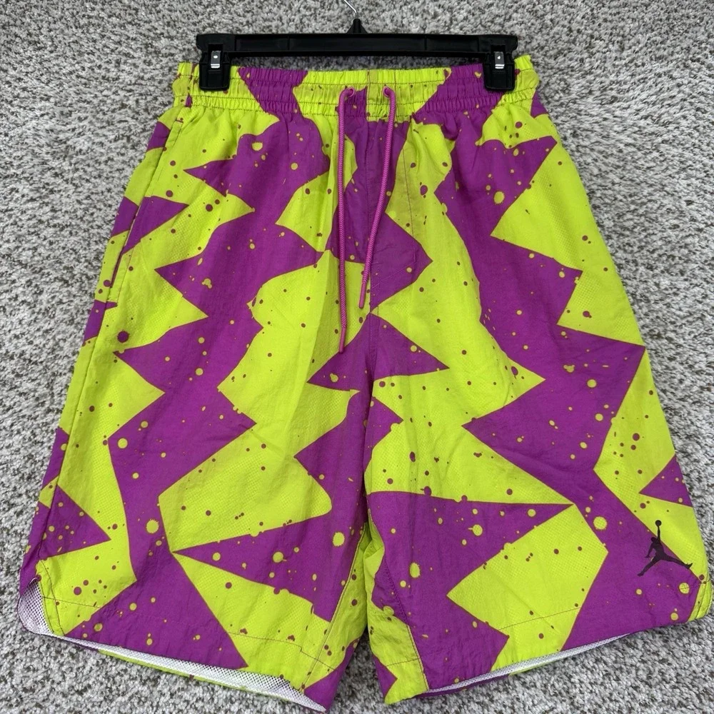 Jordan Swim Trunks Mens Small Pink Yellow Volt Swim Shorts CJ4701-623 Mesh Liner